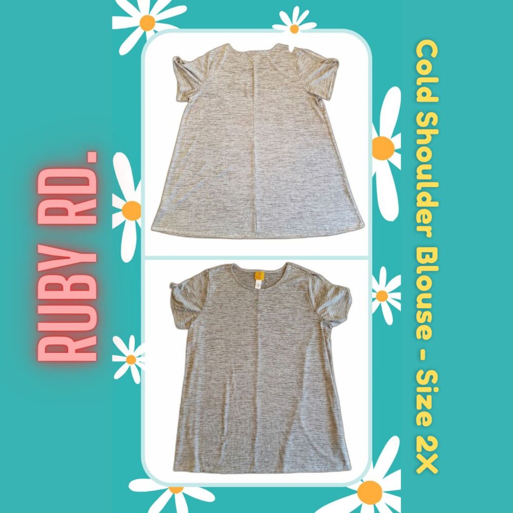 Ruby Rd Women Cold Shoulder Blouse Grey Striped Size 2X